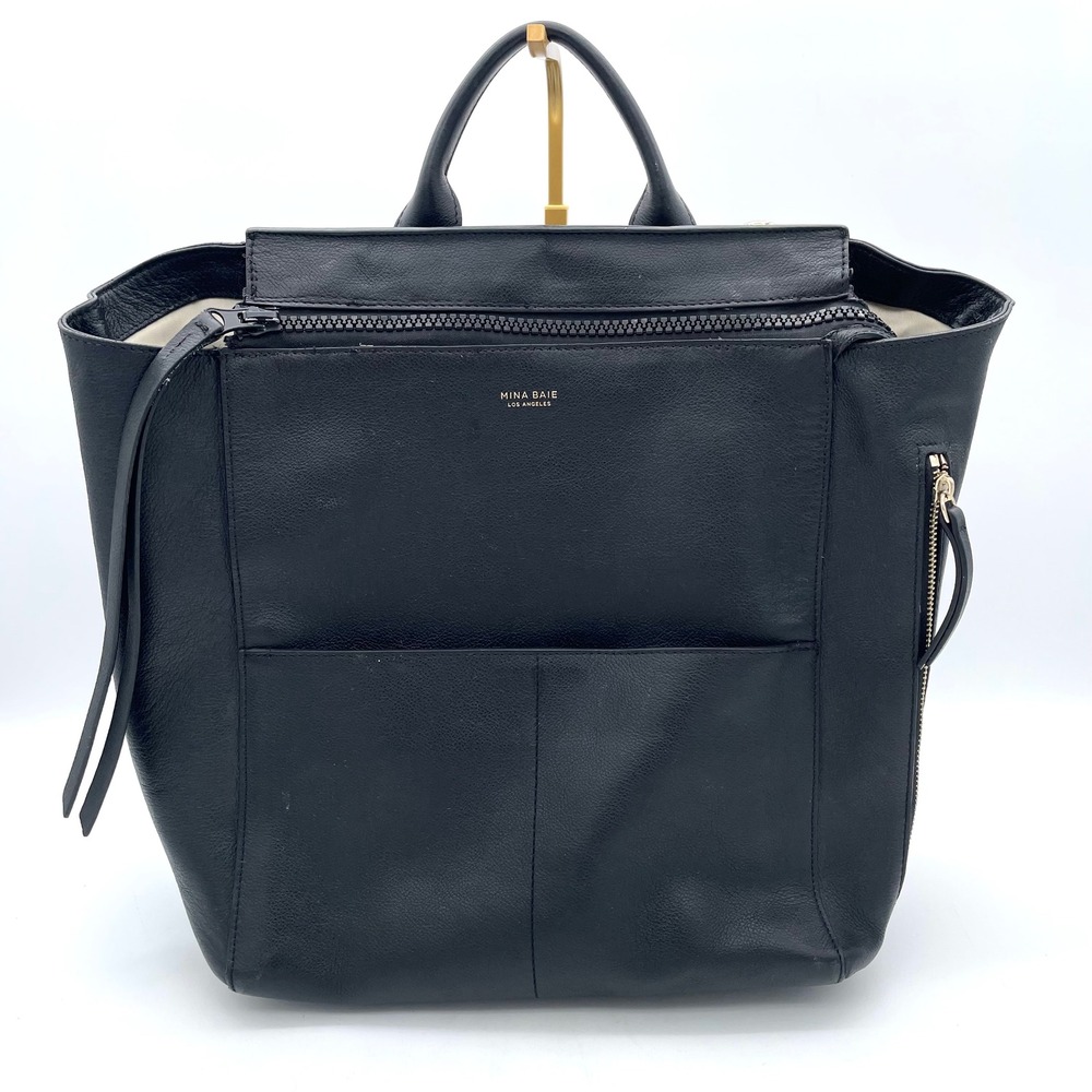 Mina Baie Diaper Bag Leather Backpack Women Large Black Good Condition